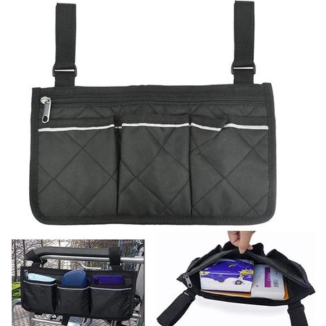 Aufbewahrungstasche Für Rollstuhl Mit Reflektorstreifen – Schwarz – Tasche Für Rollstuhlarmlehnen – Tasche Für Elektromobile