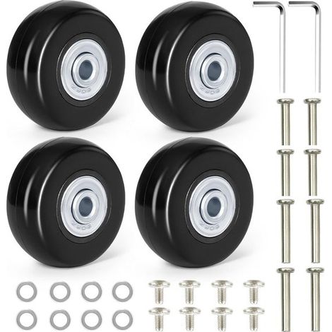 4 Ersatz-kofferrollen – Ø 50 X 18 Mm – Inklusive Achsen (32/37 Mm) Und Lagern – Schwarz – Universal – Gepäckreparaturset