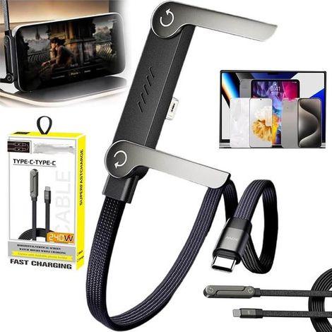 2-in-1 Usb-c-schnellladekabel Mit Integrierter Ladestation – Schwarz – 240 W Ultraschnelles Laden – 1,5 Meter