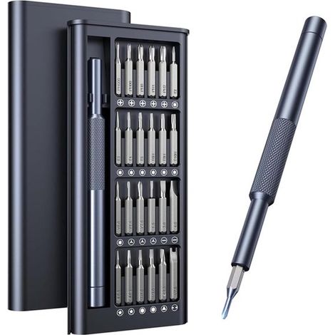 Set Mit 24 Magnetischen Mini-präzisionsschraubendrehern Zur Reparatur Von Elektronikgeräten, Handys Und Brillen – Inklusive Magnetischem Aluminium-aufbewahrungsetui