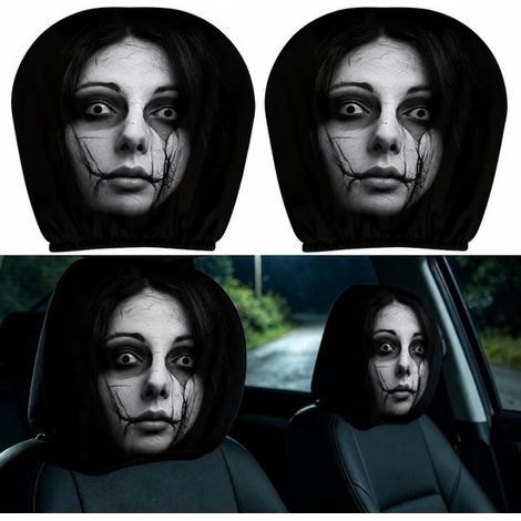 Witzige Auto-kopfstützenbezüge – 2er-set – 26 X 28 Cm – Geistermotiv – Waschbar Und Atmungsaktiv