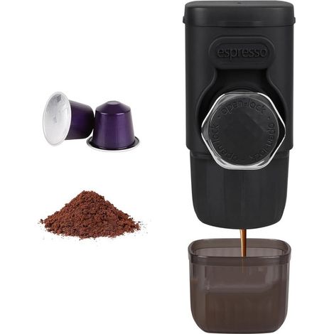 Tragbare Espressomaschine – 100 Ml – Schwarz – Manuell (kein Stromanschluss Erforderlich) – Geeignet Für Kapseln Und Gemahlenen Kaffee