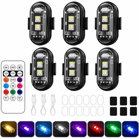 Blitzlichter Für Autos – 6er-pack – 8 Farben Und 10 Modi – Schwarz – Mit Fernbedienung – Rgb-blitzlichter Für Drohnen