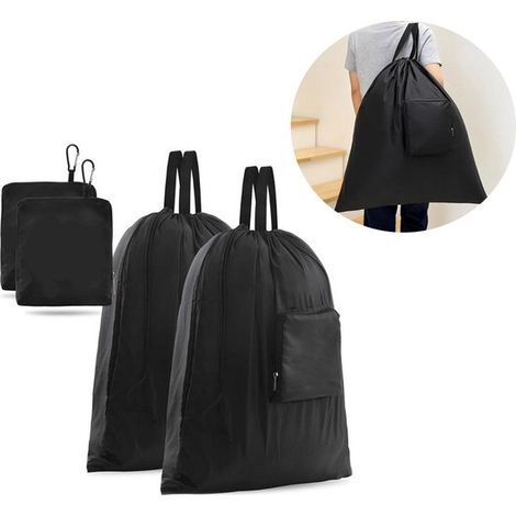 Reise-wäschebeutel – 2er-set, Schwarz – 53 X 58 Cm – Schmutzwäschebeutel – Kordelzugverschluss