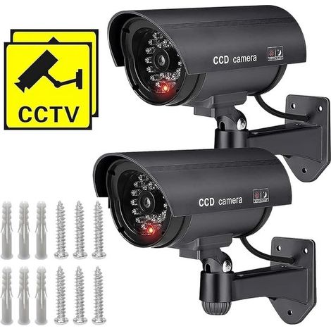 Set Mit 2 Attrappen Von Außenkameras, Wetterfest Und Mit Rotem Led-blitz Ausgestattet, Für Den Innen- Und Außenbereich. Ideal Für Sicherheit Und Einbruchprävention.