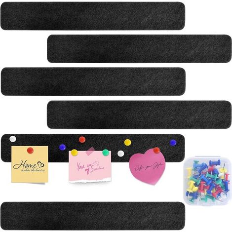 Filzklebestreifen Für Pinnwände – 6 Stück – 33 X 5 Cm – Schwarz – Inkl. Reißzwecken – Wand-memotafel