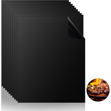 Set Mit 10 Grillmatten – 40 X 33 Cm – Schwarz – Antihaft-grillmatten – Zuschneidbar