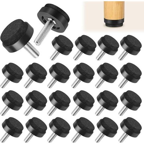 Verstellbare Filzgleiter Mit M6-schrauben – 24er-pack – Ø 25 Mm – Länge 20 Mm – Schwarz