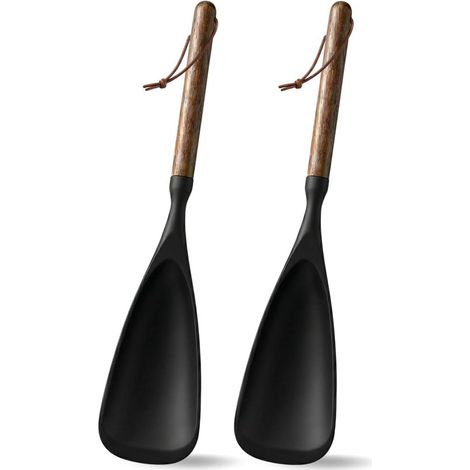 Küchenlöffel Aus Silikon – 2er-set – 32,5 Cm – Kochspatel Mit Holzgriff – Schwarz