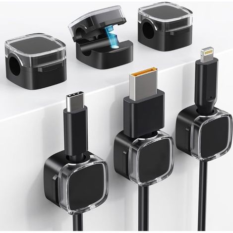 Set Mit 6 Magnetischen Kabelclips – Schwarz – Kabelorganizer Für Den Schreibtisch – Selbstklebende Kabelclips