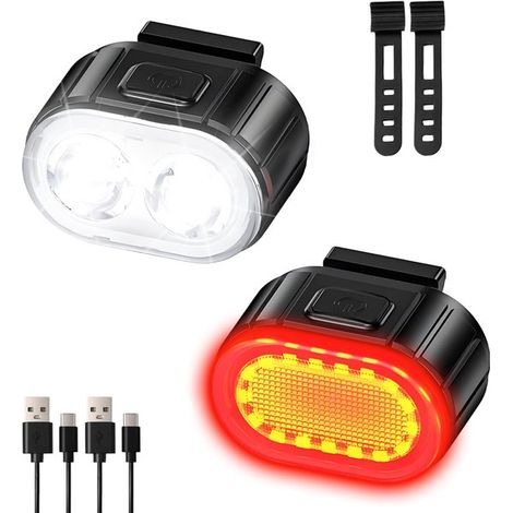 Fahrradbeleuchtungsset – Schwarz – Usb-c-wiederaufladbares Licht – Vorder-/rücklicht