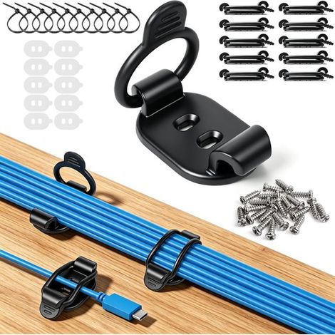 Selbstklebende Kabelbinder – 10er-pack – Schwarz – Elastischer Kabelorganisator – Kabelclips