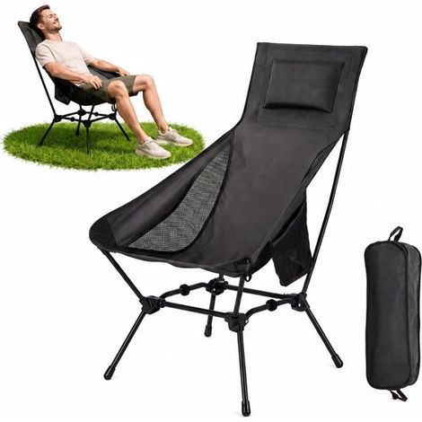Verstellbarer Campingstuhl – 2 Höhenverstellungen (90 Cm Und 75 Cm) – 58 X 74 X 90 Cm – Maximale Belastung: 120 Kg – Schwarz