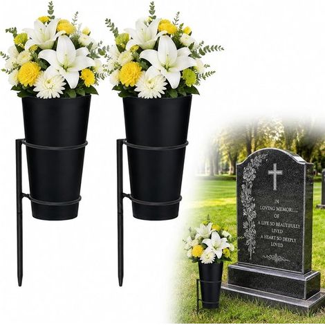 Trauervase Mit Erdspieß – 2-teilig – 26 × 9 Cm – Metallsockel Und Kunststoffvase – Blumenvase – Gedenkblumenhalter