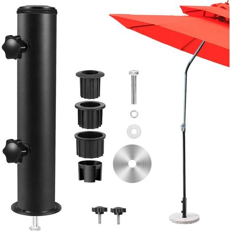 Sonnenschirmstangenhalterung – Sonnenschirm-basisrohr Mit 3 Adapterringen (48/38/32 Mm) – Schwarz – Sonnenschirmstangenhalterung – Wasserdicht Und Rostfrei