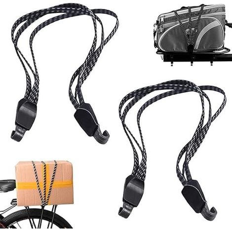 Set Aus 2 Flachhakengurten, Verstellbarer Gummischnur Für Fahrräder, 65 Cm Gummigurte, Zum Transportieren, Verpacken Und Sichern Von Ladungen, Schwarz.