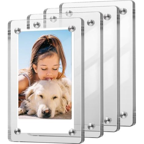 Set Mit 4 Doppelseitigen Magnetischen Acryl-fotorahmen Für 7,5-cm-fotos – Ideal Für Fujifilm Instax Mini, Polaroid Und Sofortbildkameras. Transparentes Und Modernes Design.