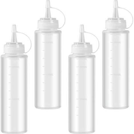 Set Mit 4 Flexiblen Flaschen – 240 Ml – Transparent – Saucenflaschen – Präzise Graduierung