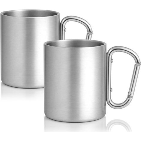 Becher Mit Karabinerhaken – 300 Ml – Silber – Doppelwandiger Becher – Edelstahl