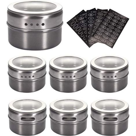 Magnetische Gewürzgläser – 6er-set Aus Edelstahl – Transparenter Deckel – Shopvlot