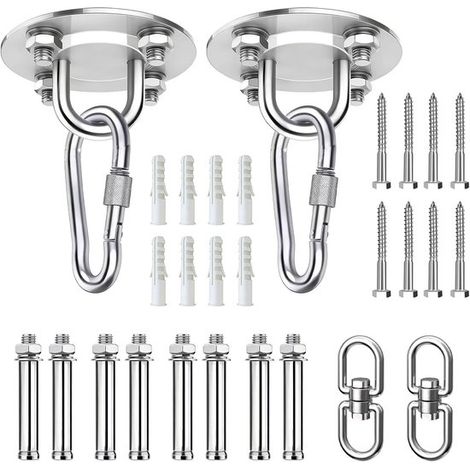 Set Mit 2 Deckenhaken Aus Edelstahl 304 – Tragkraft: 400 Kg – Silber
