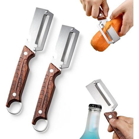 2-in-1-schäler – 2er-set – 21 Cm – Silber – Multifunktionaler Kartoffelschäler Mit Flaschenöffner – Hochwertiger Edelstahl