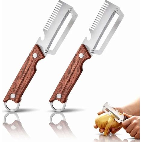 3-in-1-schäler – 2er-set – 21 Cm – Silber – Multifunktionaler Kartoffelschäler Mit Flaschenöffner – Hochwertiger Edelstahl