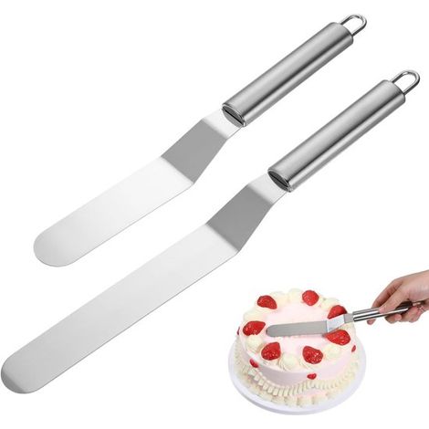 Set Aus 2 Abgewinkelten Edelstahlspateln – 26,5 Cm Und 31,5 Cm – 3 Cm Breit – Silber – Runder Griff – Ideal Zum Dekorieren Von Kuchen