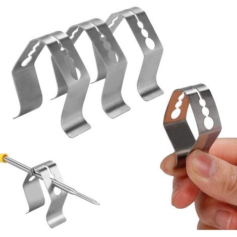 Set Mit 3 Fleischthermometer-sondenklemmen Für Den Grill – Thermometerhalter Aus Edelstahl – Silber