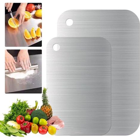Doppelseitiges Schneidebrett Aus Edelstahl – 30 X 20 Cm + 25 X 15 Cm – Antibakteriell – Spülmaschinenfest