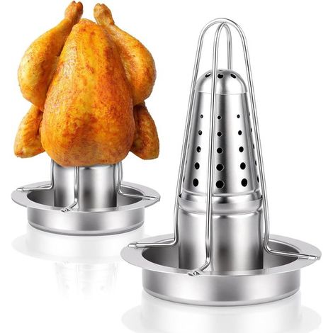 Hähnchenständer Aus Edelstahl – Silber – Hähnchenständer – Aromabehälter Und Saftauffangschale