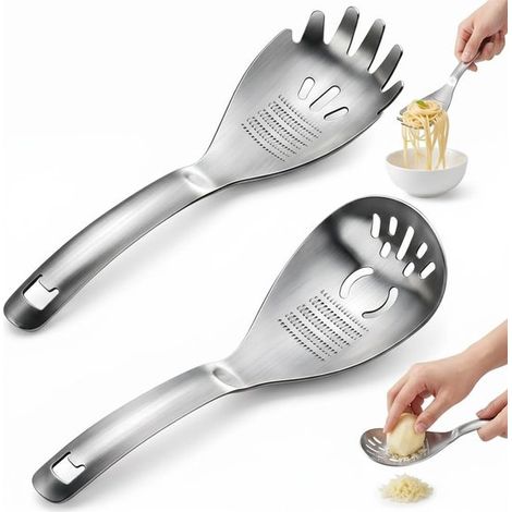 2-teiliges Multifunktionslöffel-set – 23,7 Cm – Silber – Spaghettilöffel – Schaumlöffel