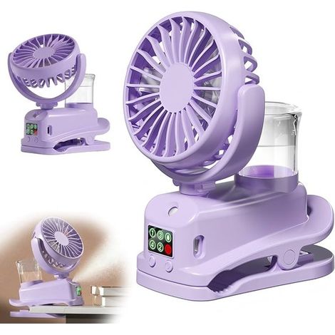 Kabelloser Sprühventilator Mit Clip, Handventilator, Mini-ventilator Und Mini-klimaanlage. Spendet Feuchtigkeit Und Erfrischt Die Haut. Farbe: Lila.