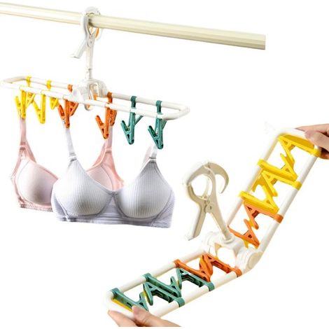 2-in-1-wäscheständer-set Zum Zusammenklappen Mit 24 Klammern, Wäschebügel Mit 360° Drehbarem Haken Für Handtücher, Bhs Und Socken – Abschließbar, Kompakt
