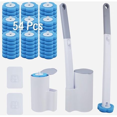 2er-pack Einweg-toilettenbürsten – Weiß/grau – 54 Nachfüllungen – Toilettenbürste Mit Halter