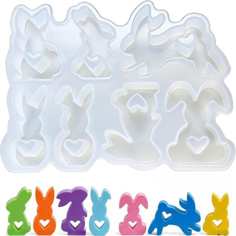 Oster-silikonform – 19,8 X 15,3 Cm – 7-in-1 Osterhase Mit Herz – Gießform Für Epoxidharz, Kerzen