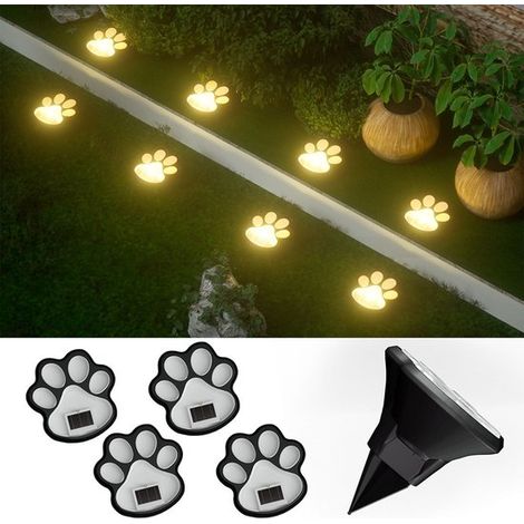 Solar-gartenleuchten – 4er-set – Dekorative Solar-scheinwerfer In Hundepfotenform Für Den Außenbereich – Warmweiß