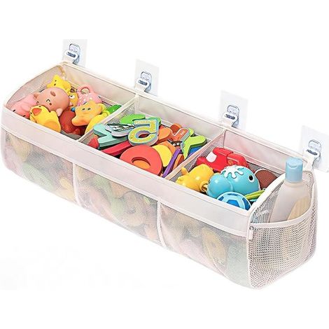 Xl Aufbewahrungsnetz Für Badespielzeug – 63 X 20 X 16 Cm – Weiß – Inklusive 4 Selbstklebender Haken – Netz Für Spielzeug Im Badezimmer