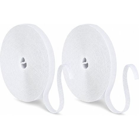 Selbstklebendes Klettband Auf Rolle – 2er-pack – 10 Mm X 10 M – Weiß – Kabelbinder Und Organizer – Wiederverwendbar