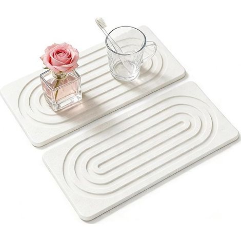Diatomit-untersetzer – 2er-set – 21,6 X 10,2 X 2,1 Cm – Weiß – Schnelltrocknende Spülbeckenablage – Saugfähiger Bad-organizer