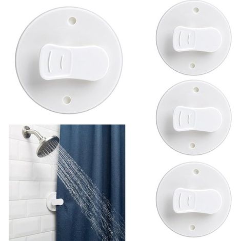 4er-set Duschvorhangclips – Selbstklebend, Wind- Und Spritzwassergeschützt – Weißes Abs-material – Geeignet Für Zuhause, Badezimmer Und Wandmontage