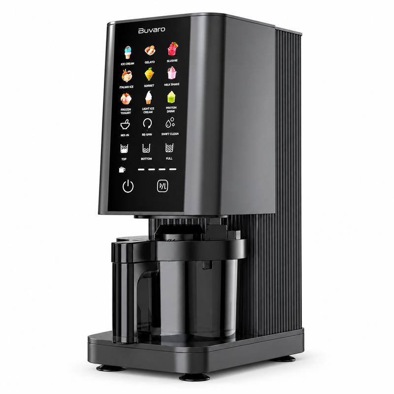 Buvaro Eismaschine, 9-in-1 Multifunktionale Frozen-dessert-maschine Mit 3 X 430 Ml Behältern, Dual-layer-mix, 200+ Diy-rezepten, Spülmaschinenfest, Für Die Ganze Familie, Schwarz