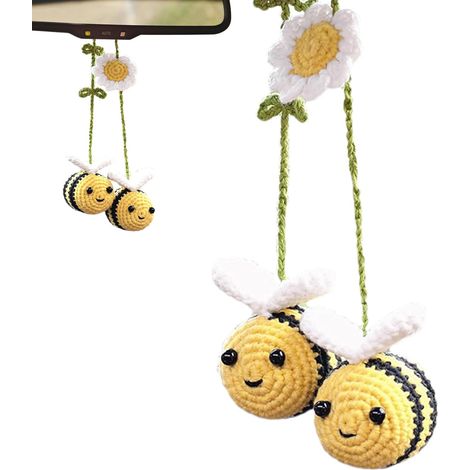 Gehäkelte Bienen-autodekoration, Gestrickter Bienen-blumen-anhänger, Gehäkelte Hängedekoration - Mmcd-zgl-05198