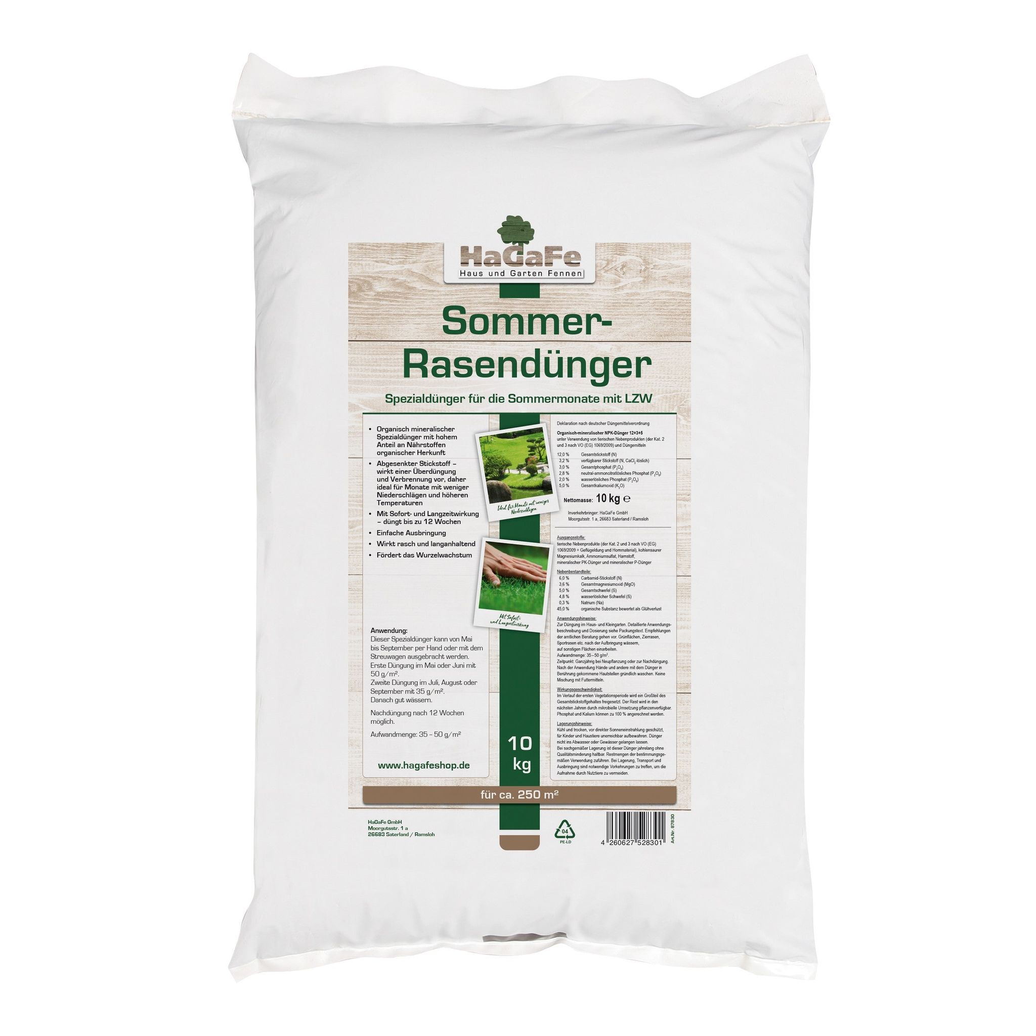 Hagafe Sommer Rasendünger Sommerrasendünger Spezialdünger Organisch Mineralisch 10 Kg ( 1 X 10 Kg)