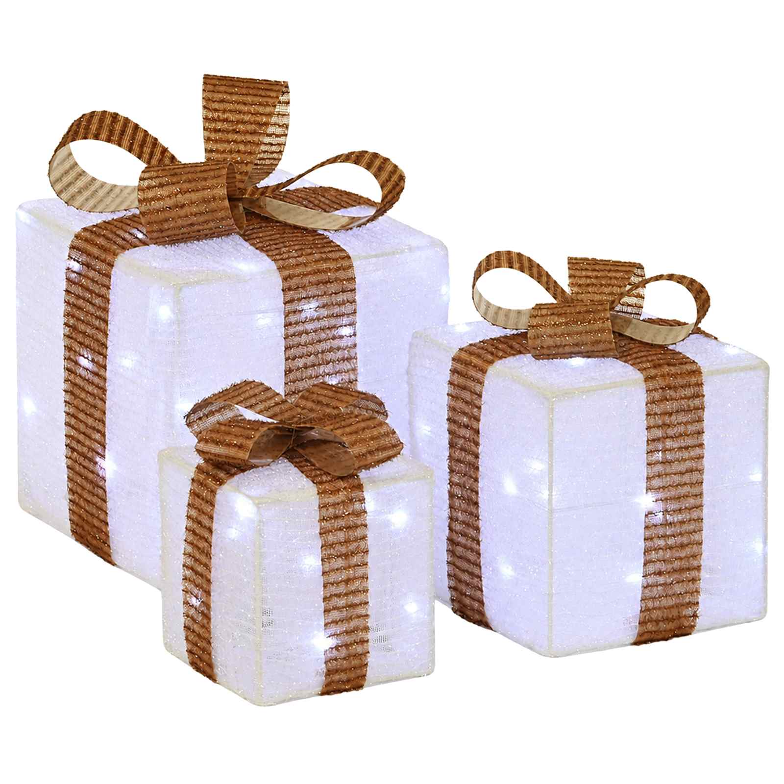 Beleuchtete Weihnachtsgeschenkbox 3 Stk. 64 Leds Kaltweiß Vidaxl