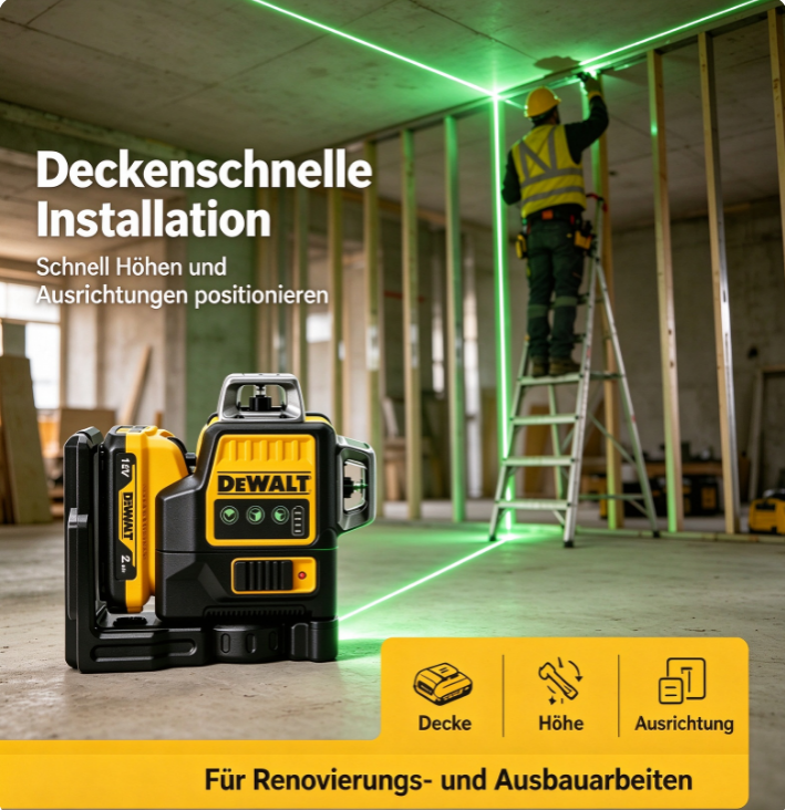 Dewalt Dw089lg Baulaser Grün, Ip65 Staub- Und Spritzwassergeschützt, Set Mit Akku Und Ladegerät