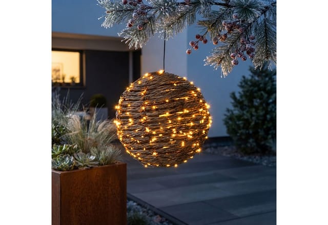 Led Rattan Leuchtball Für Außen Mit Timer Und Twinkle-effekt - 25 Cm - Leuchtkugel Mit 300 Flashing Leds In Extra Warm Weiß