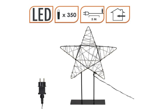 Led Metall Stern Schwarz Auf Fuß Mit Twinkle Effekt Für Innen - 50 X 35 Cm - Leuchtstern Mit 350 Funkelnden Leds In Warm Weiß