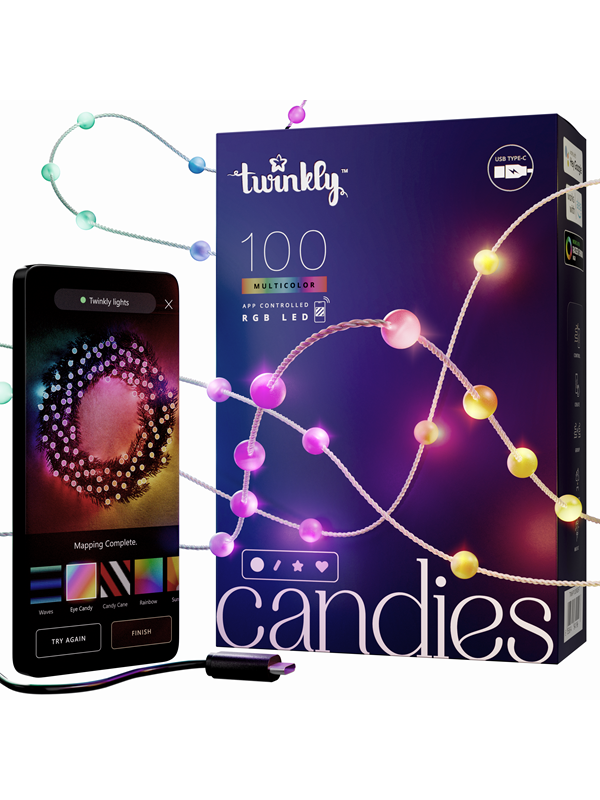 Twinkly Candies 100 Pearl-shaped RGB LEDs Clear Wire USB-C