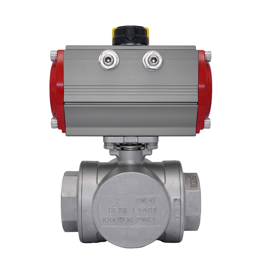 3-Wege Pneumatischer Kugelhahn G2 1/2'' L-Bohrung Edelstahl Federöffnend Bild 4